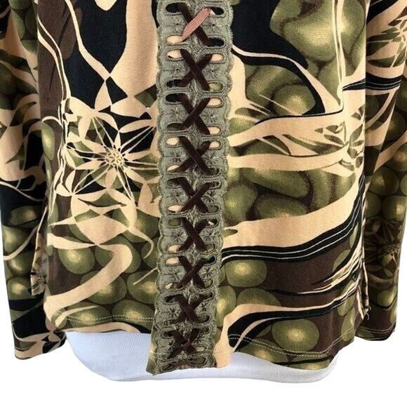 Viola Jersey Stretch V Neck Geometric Top Long Sleeves Pullover Size Large - Picture 5 of 8